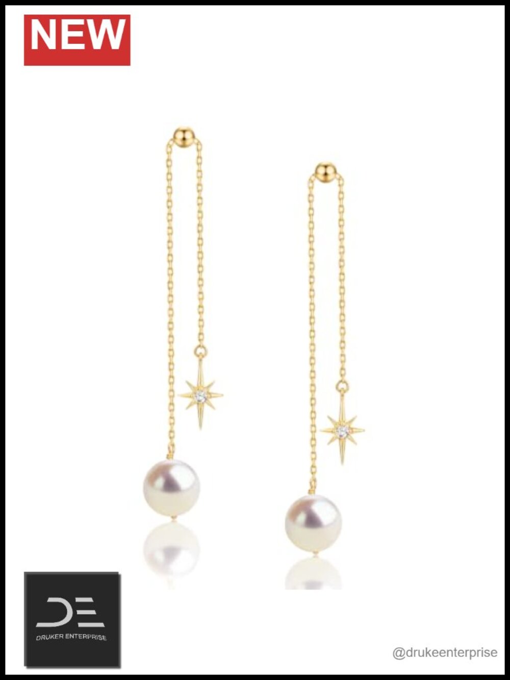 Freshwater Pearl Drop Earrings, 18K Gold Plated Sterling Silver, Cubic
